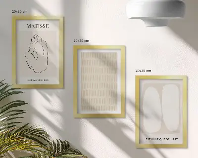 Moderne billedsæt med linjer og former i beige og hvide nuancer