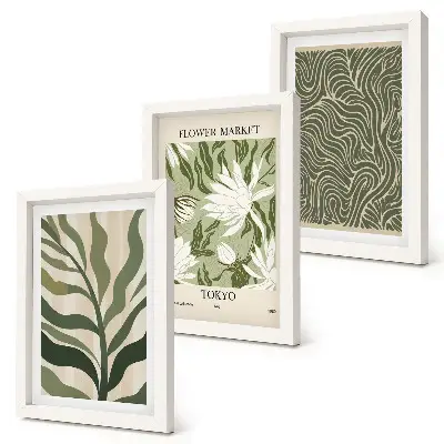 Billedvæg med botaniske plantemønstre i boho-stil