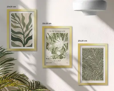 Billedvæg med botaniske plantemønstre i boho-stil