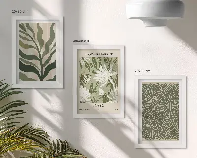 Billedvæg med botaniske plantemønstre i boho-stil