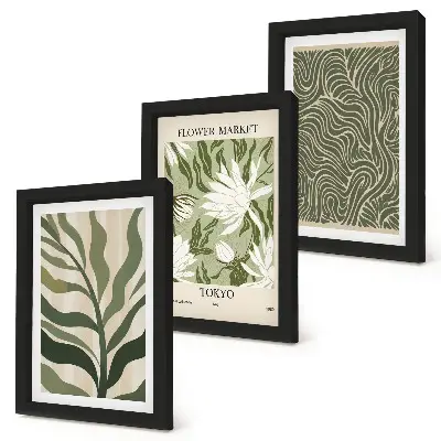 Billedvæg med botaniske plantemønstre i boho-stil