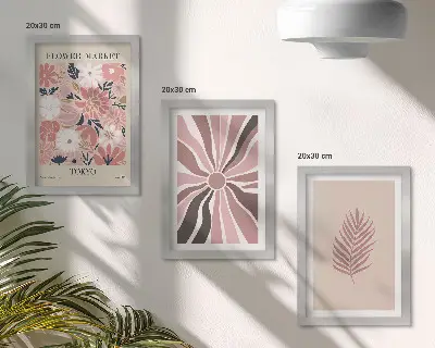 Billed- og rammesæt med blomstermønstre, blade og geometriske former