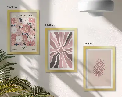 Billed- og rammesæt med blomstermønstre, blade og geometriske former