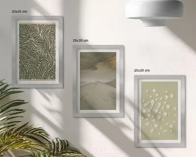 Billedvæg med bølgede og abstrakte mønstre samt bohemeblomster