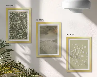 Billedvæg med bølgede og abstrakte mønstre samt bohemeblomster