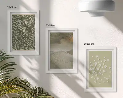 Billedvæg med bølgede og abstrakte mønstre samt bohemeblomster