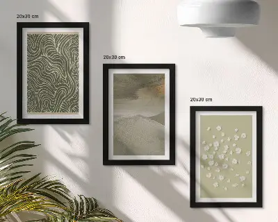 Billedvæg med bølgede og abstrakte mønstre samt bohemeblomster
