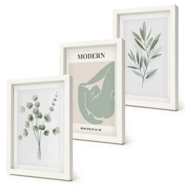 Moderne billedsæt med plantemotiver i sarte grønne nuancer