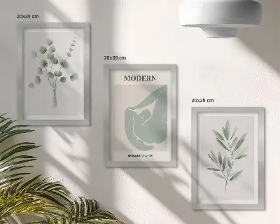 Moderne billedsæt med plantemotiver i sarte grønne nuancer