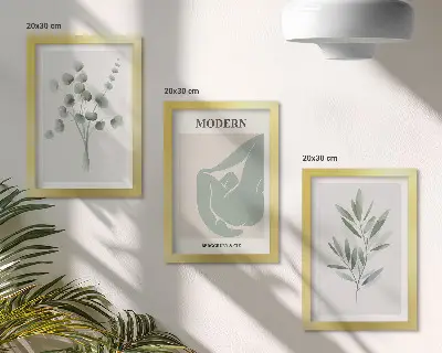 Moderne billedsæt med plantemotiver i sarte grønne nuancer