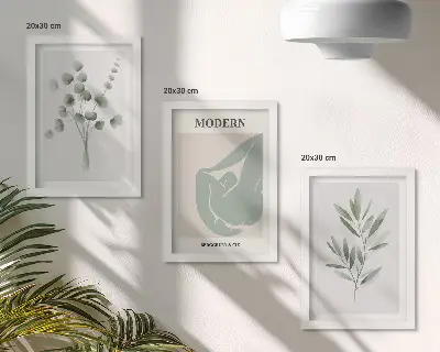 Moderne billedsæt med plantemotiver i sarte grønne nuancer