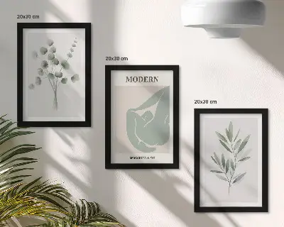 Moderne billedsæt med plantemotiver i sarte grønne nuancer