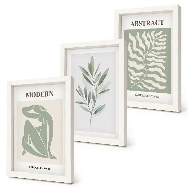 Billed- og rammesæt med Matisse-inspirerede akvarelmotiver af boho-planter