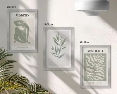 Billed- og rammesæt med Matisse-inspirerede akvarelmotiver af boho-planter