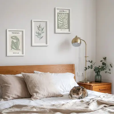 Billed- og rammesæt med Matisse-inspirerede akvarelmotiver af boho-planter