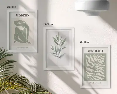 Billed- og rammesæt med Matisse-inspirerede akvarelmotiver af boho-planter