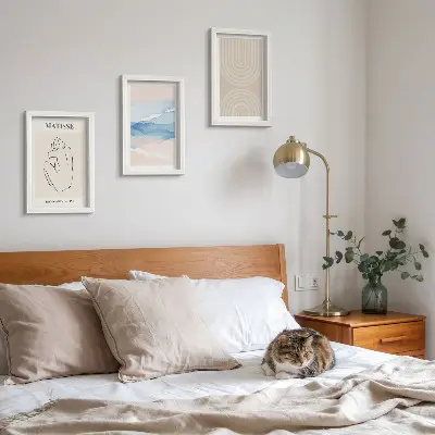 Moderne billedsæt med linjer og bølger i minimalistiske pastelfarver