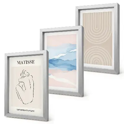 Moderne billedsæt med linjer og bølger i minimalistiske pastelfarver
