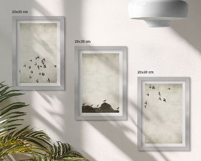 Pakke med billeder og rammer Fugle i flugt malet minimalistisk stil