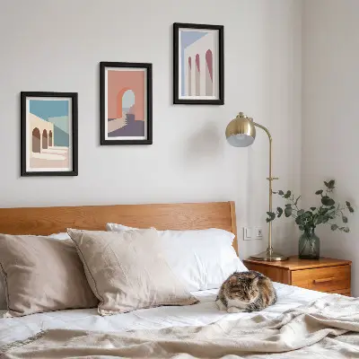 Moderne billedsæt med minimalistisk grafik af pastelbyarkitektur