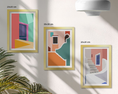 Billedvæg Farverige illustrationer af moderne bygninger