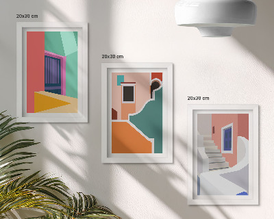 Billedvæg Farverige illustrationer af moderne bygninger