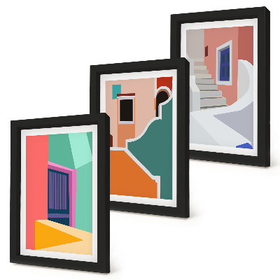 Billedvæg Farverige illustrationer af moderne bygninger