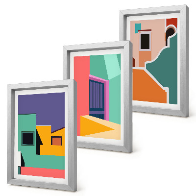 Moderne billedsæt Farverige illustrationer af byen i moderne stil