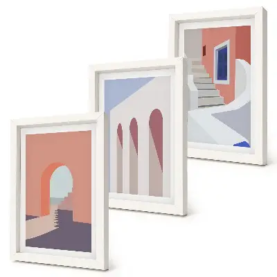 Moderne billedsæt med illustrationer af byarkitektur i minimalistisk stil