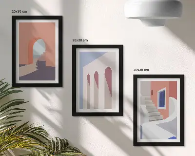 Moderne billedsæt med illustrationer af byarkitektur i minimalistisk stil