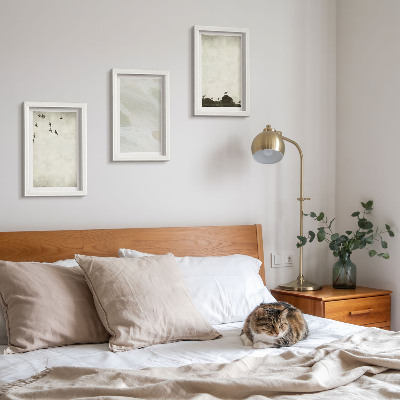 Pakke med billeder og rammer Fugle, sten og minimalistiske dekorationer med penselstrøg