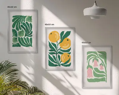 Triptykon med plantemønstre minimalistiske billeder med ramme