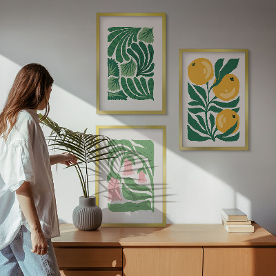 Triptykon billeder med ramme Minimalistiske plantemønstre