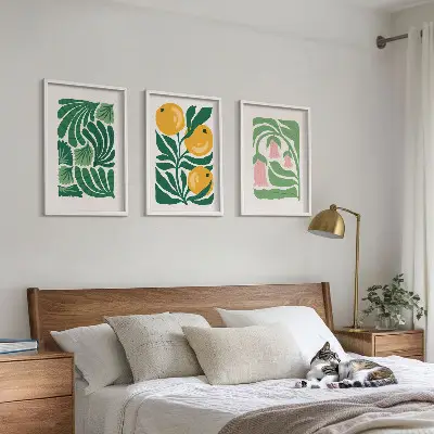 Triptykon med plantemønstre minimalistiske billeder med ramme