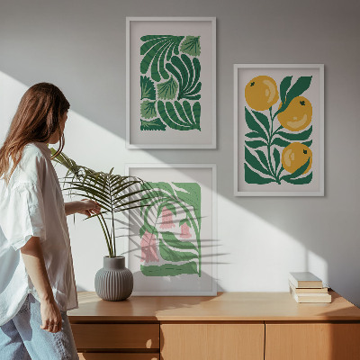Triptykon billeder med ramme Minimalistiske plantemønstre