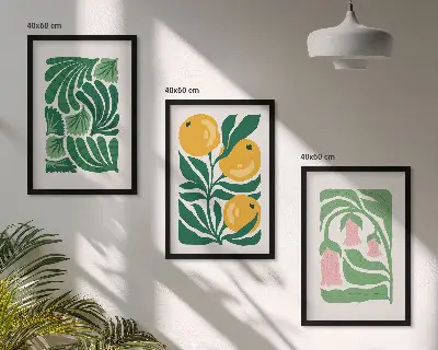 Triptykon med plantemønstre minimalistiske billeder med ramme