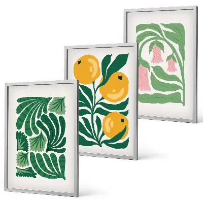 Triptykon med plantemønstre minimalistiske billeder med ramme