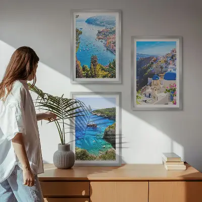 Billedsæt til soveværelset med motiv af græsk udsigt over Santorini Oia