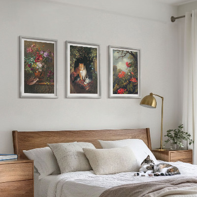 Billedvæg inspiration Vintage blomster katte natur