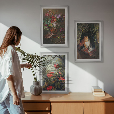 Billedvæg inspiration Vintage blomster katte natur