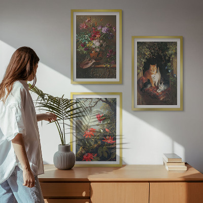 Billedvæg inspiration Vintage blomster katte natur
