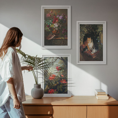 Billedvæg inspiration Vintage blomster katte natur