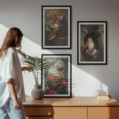 Billedvæg inspiration Vintage blomster katte natur