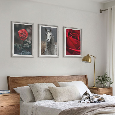 Billedvæg inspiration Røde roser hest grå verden