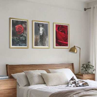 Billedvæg inspiration Røde roser hest grå verden