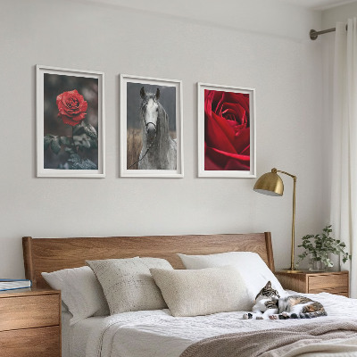 Billedvæg inspiration Røde roser hest grå verden