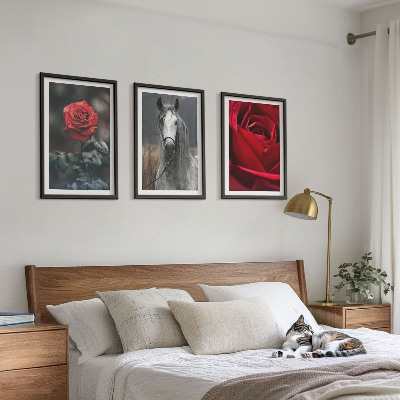 Billedvæg inspiration Røde roser hest grå verden