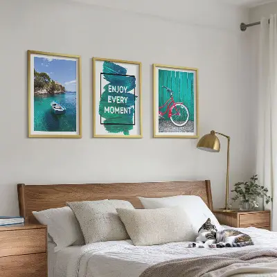 Triptykon billeder med ramme med motiv af cykel på en havbåd