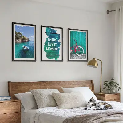 Triptykon billeder med ramme med motiv af cykel på en havbåd