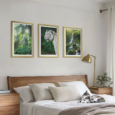 Billedvæg inspiration med jungle tiger og vandfald